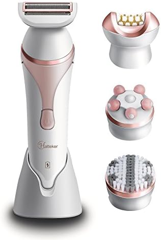 Hatteker Ladies Electric Shaver,4 in 1 Electric Razor and Facial Brush Kit for women, Bikini Trimmer for women Hair Removal for Wet or Dry Use Rechargeable Cordless Shaver