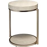 Eden Home Round Metal Side Table, 23.5" H x 20.5" W x 17.5" D, Hand-Forged Champagne Finish Iron Frame, Faux Shagreen Ivory L