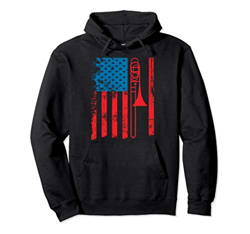 Trombone Player USA Flag Gift Accessories for Men Women Kids Pullover Hoodie