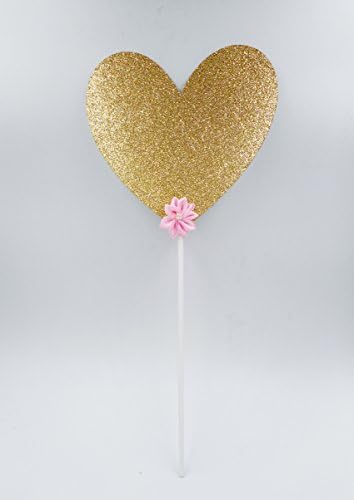 Gold Glitter Heart Centerpiece Pick, Heart Party Supplies , Pink and Gold