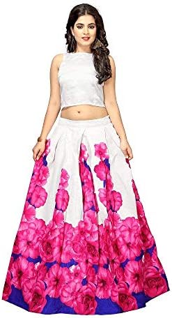 Laxmi Hand Process Red and White Satin Printed Lehenga Choli for women