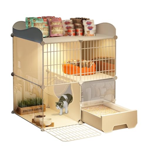 CENXI Cat Cage, Cat home, Premium Indoor Cat Cage with Litter Box, Easy Assembly HD Clear Fence And Sturdy Metal Grid, Keep Your Kitten Safe at Night