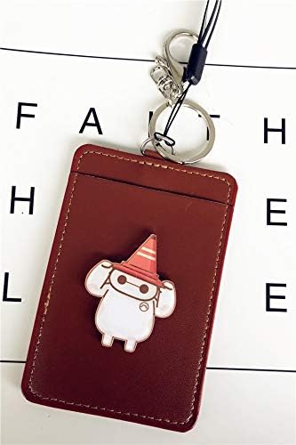 Animal Cartoon Giraffe Square Pickup Sets Bus Card Sets Key Chain Campus Meal Card Sets Bank Card Holder (Brown Hooded White Bottom