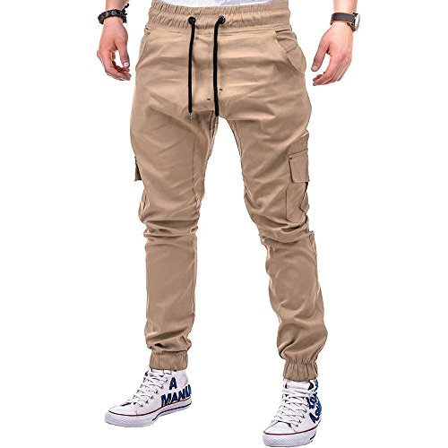 Farjing Men's Pant Clearance,Men's Pure Color Fashion Sport Bandage Casual Loose Sweatpants Drawstring Pant(4XL,Khaki)