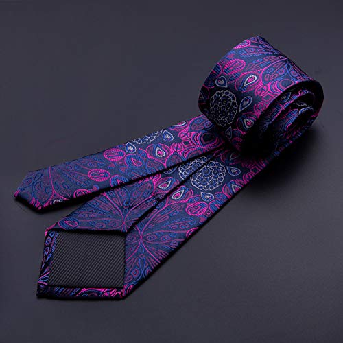 YOHOWA Purple Paisley Silk Tie Set Mens Necktie Pocket Square Cufflinks - Thumbnail 3