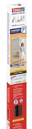 tesa Fliegengitter Alurahmen für Türen XL, Rahmenfarbe: braun, 1,2m x 2,4m