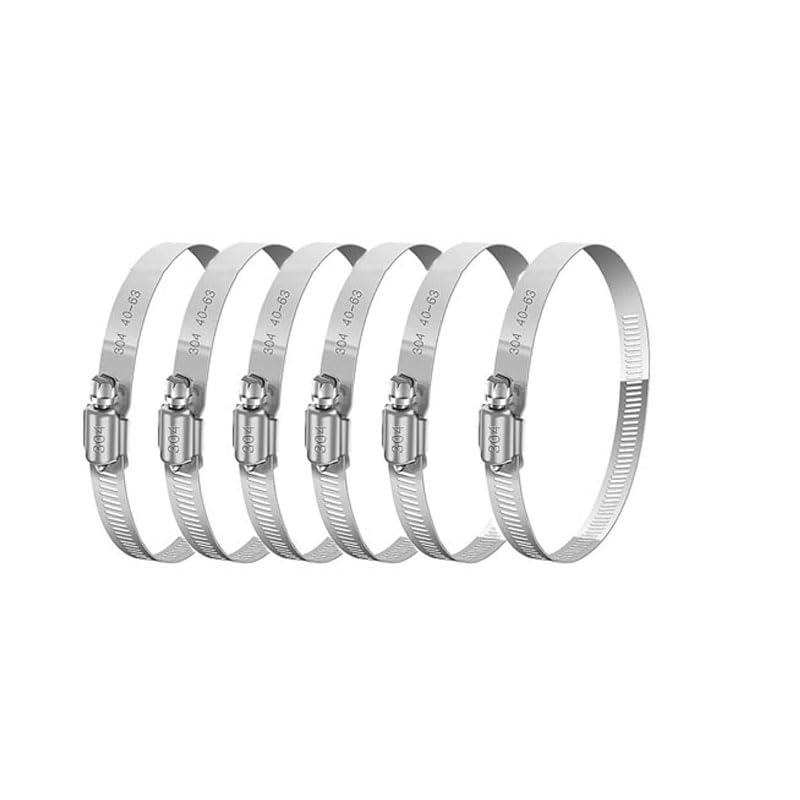 6Pcs Hose Clips 40-63mm Jubilee Clips Adjustable 304 Stainless Steel Hose Clamps Worm Drive Pipes Hose Clamps Clips