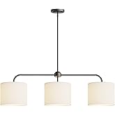 Electro bp;40" W 3-Light White Linen Drum Shade Chandelier with Black Metal Linear Pendant Light Fixture for Kitchen Island,D