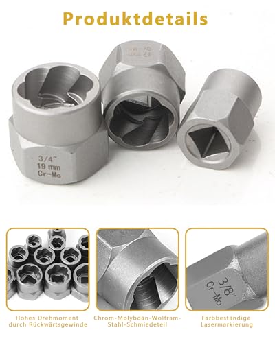Set of 15 Screw Nut Extractors 6.35-19mm Kit Rusty Broken Bolts
