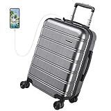 REYLEO Hardside Spinner Luggage 20 Inch Carry On Luggage Lightweight Travel Suitcase with 8 Silent Wheels Two USB Charging Port Built-in TSA Lock, LUG20A