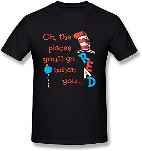 Konoyie Men's The Places You Will When You Read T-Shirt - Geek T Shirt Black US Size S