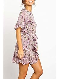 Youxiua - Mini vestido corto de manga corta con volantes y estampado floral para mujer