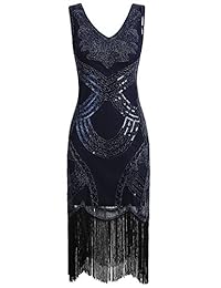 Vijiv Vestido de mujer con solapa de los años 20 Vestido de cóctel con flecos Art Nouveau Great Gatsby