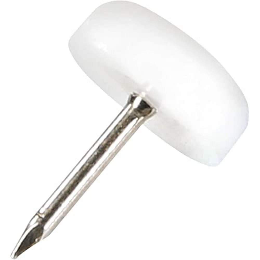 Adsamm® / 32 x Glides in plastic with nail | Ø 0,59'' (Ø 15 mm) | white | round | Premium quality furniture sliders with nail by Adsamm®