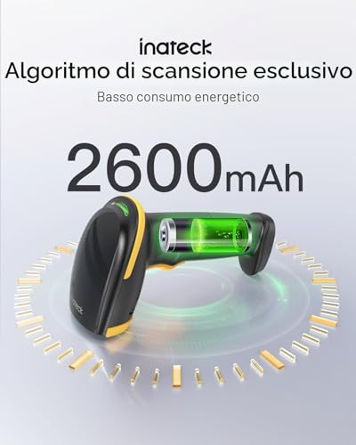 Inateck 1D 2D QR Barcode Reader, Wireless Bar Code Gun Plug and Play, 2600mAh Battery, Barcode Scanner with APP and SDK, Compatible with PC Computer Android iOS iPhone, BCST-23
