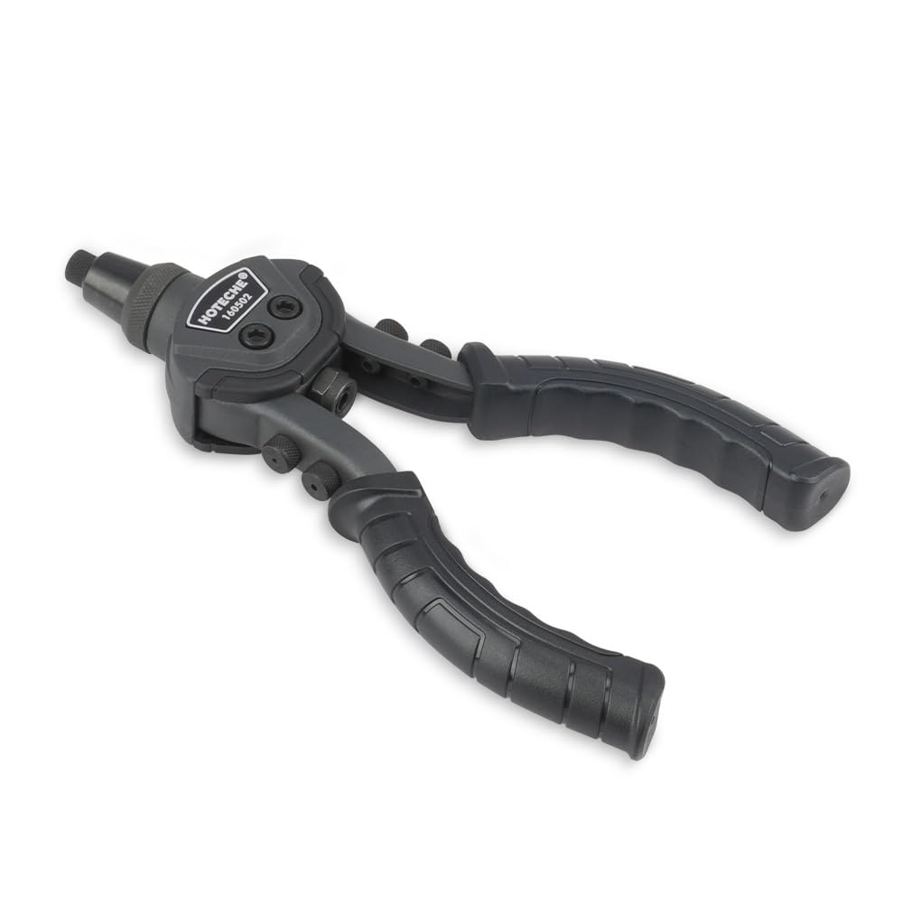 Hoteche 10 Inch Double Handle Riveting Pliers Carbon Steel Aluminum Alloy 760g Riveting Tool Set with 5 Nozzles and 3 Steel Jaws for Blind Rivet Pliers