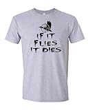 If It Flies It Dies; Duck Hunting Theme Adult T-shirt (Large, Ash Grey)