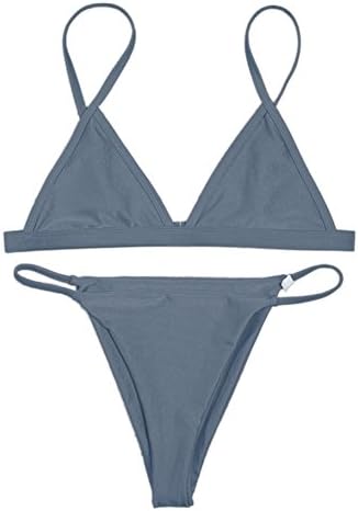 Qiaoer Women's Halter Triangle Top Tie Side Bottom Swimwear Bikini Set (S, Grey)
