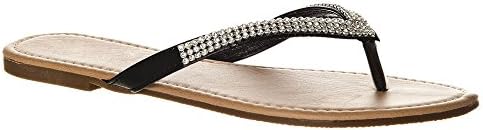 Ladies Diamante Flip Flops Flat Toe Post with Diamante on Top