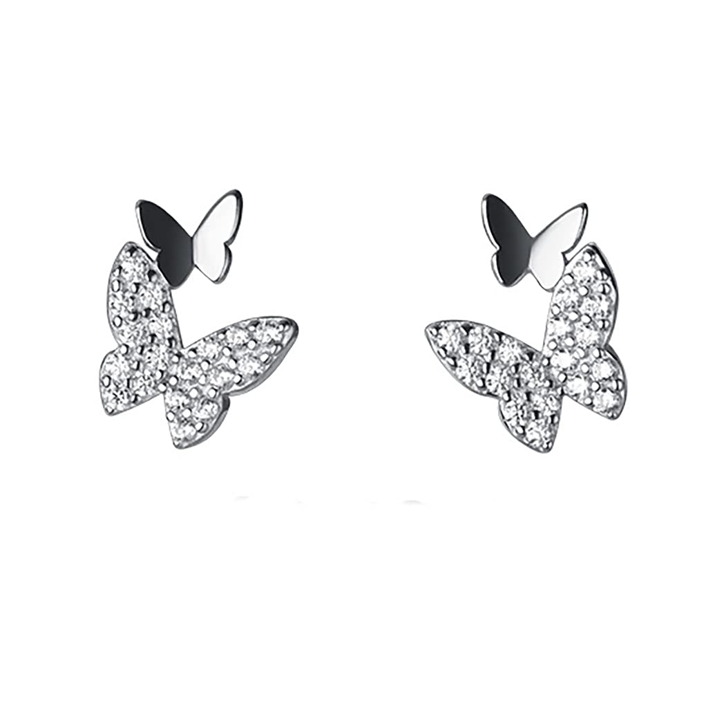 HAISWET Butterfly 925 Sterling Silver Stud Earrings White Cubic Zirconia