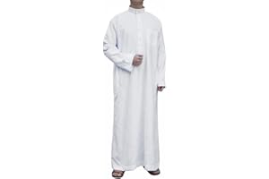 QYUU Men's Saudi Arabic Thobe Jubba Dishdasha Long Sleeve Robe Ramadan Muslim Dress Middle East Islamic Clothing