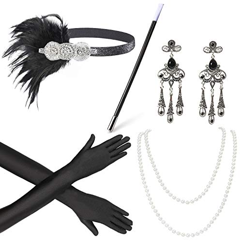 Beelittle 1920s Accessories Headband Earrings Necklace Gloves Cigarette Holder (A3)