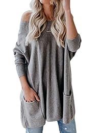 Suéter de manga larga para mujer, de gran tamaño, holgado, de punto, con cuello redondo, para invierno, cálido, largo