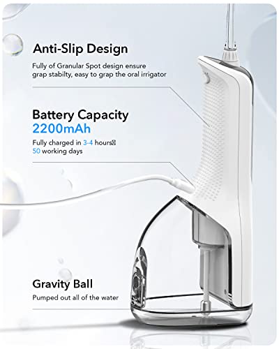 MonaSmile 350ML Cordless Water Flosser Pick, 5 Modes, 4 Nozzles, IPX7 Waterproof, Battery Indicator, Portable Oral Irrigator for Teeth Deep Cleaning, Home Travel Use (White)
