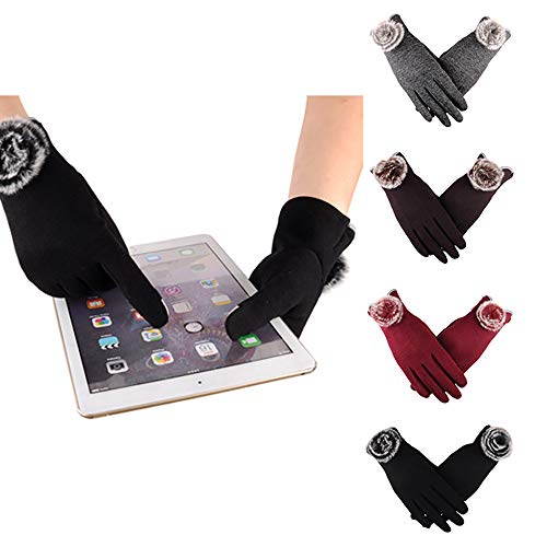 Pausseo Men Gloves Breathable Cycling Bicycle Sports Breathable Sweat Mesh Gloves Touchscreen Fleece Thicken Plush Outdoor Mittens Students Knitted Wool Casual Solid Color Play Snow Glove - Thumbnail 3