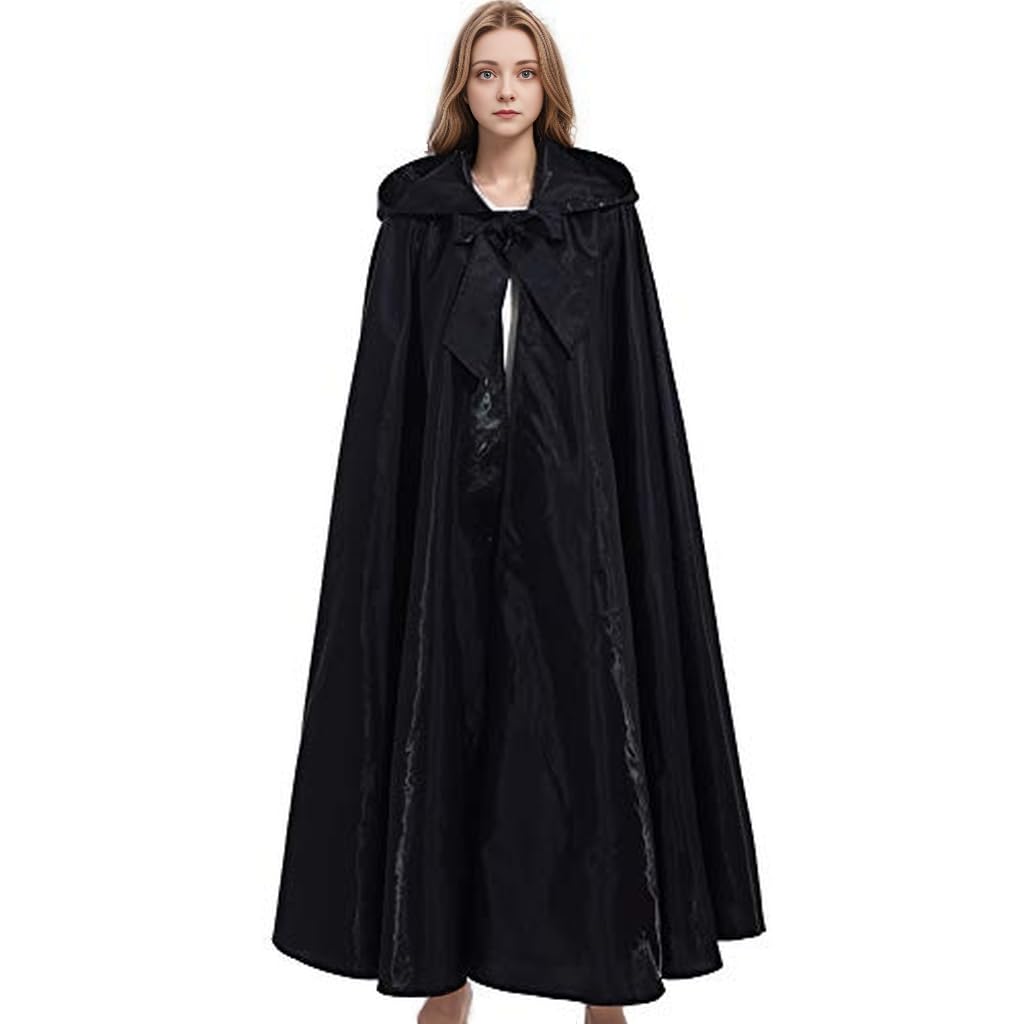 GRACEART Medieval Unisex Hooded Cosplay Robe Cloak Costume Cape (Black)