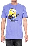 Minions Mens T-Shirt Stuart Guitar Graphic Print Heather Blue Tee (2XL)