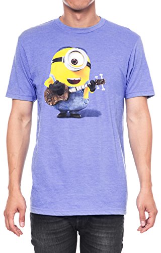 Minions Mens T-Shirt Stuart Guitar Graphic Print Heather Blue Tee (2XL)