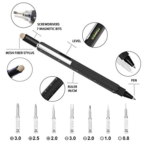 11 in 1 Multi-Tool Pen,Penyeah Pocket Clever Stylus Pen Combo Tool-7 Screwdrivers & Mesh Fiber Tip Stylus Pen& Ballpoint Pen & Spirit Level with 4"/10CM Ruler