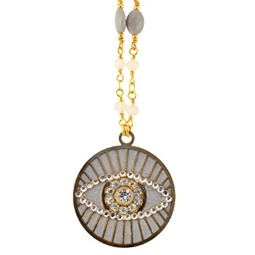 Michal Golan Large Round Evil Eye Pendant Necklace With Beaded Chain
