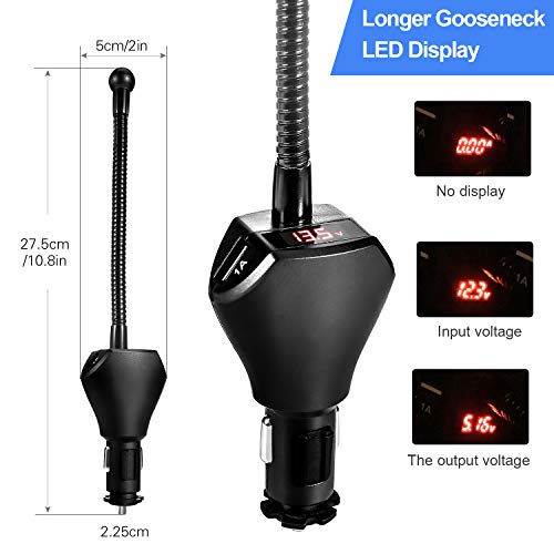 Amoner Phone Holder for Car, Adjustable 4 in 1 Car Phone Mount Cigarette Lighter Cell Phone Car Mount with Dual Port USB Charger Compatible iPhone 11 X 8, iPad, Galaxy S9 S8, Mate20 P30, GPS and More