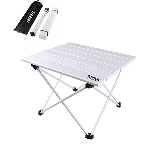 Sfee Folding Camping Table - Portable Ultralight Aluminum Camp Table Lightweight Compact Roll Up Picnic Table for Picnic Outdoor Hiking BBQ Camping Kitchen Fishing Beach with Carry Bag (Silver)