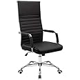Tuoze Office Chair High Back Leather Desk Chair Modern Executive Ribbed Chairs Height Adjustable Conference Task Chair with Arms (Black)