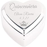 Cherished Moments Personalized Heart Jewelry Keepsake Box with Custom Engraved Message for Quinceanera Gift, Silver Toned