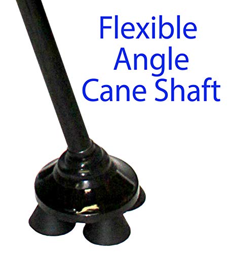 RMS Folding Cane with Quad Base - Foldable and Collapsible Quad Cane - Lightweight Aluminum Offset Cane - Adjustable Walking Stick with Wrist Strap and Ergonomic Derby Handle (Black)