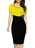 WOOSUNZE Women's Cap Sleeve Colorblock Slim Bodycon Business Pencil Dress