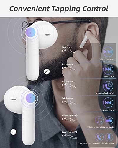 GIEC Wireless Earbuds Noise Cancelling Bluetooth Stereo Earphones in Ear Headphones IP55 Waterproof Bluetooth Earbuds Crystal-Clear Treble Booming Bass Wireless Headset, White