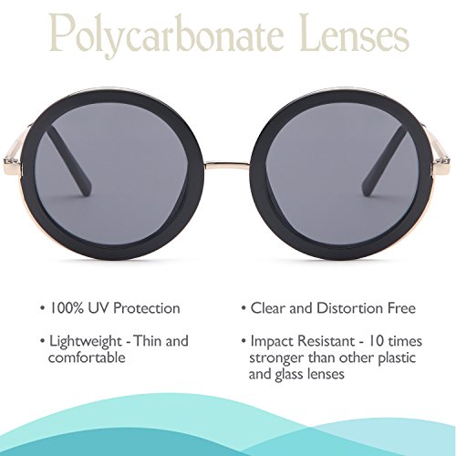 SUNLOUNGER Womens UV400 Vintage Retro Sunglasses – Grey Lens on Gold & Black Frame