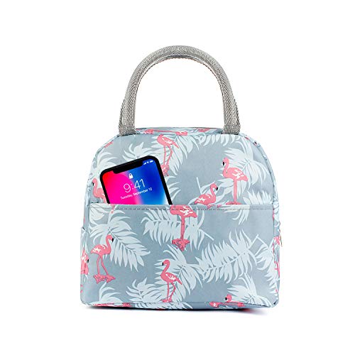 Lunch Bag,Reusable Insulated Lunch Bag Cooler Tote Box with Front Pocket Zipper Closure for Woman Man Work Picnic or Travel Light Blue Flamingo (Style 1)