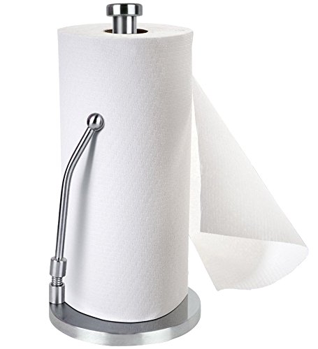 Stand Up Paper Towel Holder, Easy to Tear, Sturdy Stainless Steel, Paper Towel Dispenser with Anti Rust Weighted Base for Tissue and Garbage Bags in Roll