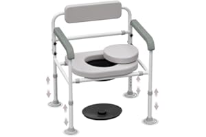 SEATYUPRO Adjustable Medical Bedside Commode Chair with Padded Backrest, Height Adjustable, Drop Arm Support