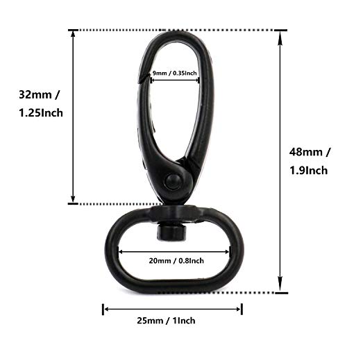 BIKICOCO 4/5\'\' Swivel Trigger Push Gate Snap Hook Lobster Claw Clasp Spring Loaded Clip, Oval-Ring Ended, Black, S-Size - Pack of 10