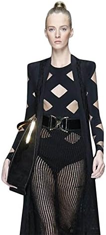 CHEKERED Leotard-Black Mesh Transparent Bandage Bodysuit