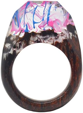 Handmade Colorful Clouds Wood Resin Ring for Women US Size #7