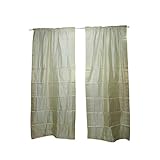 2 Indian Silk Sari Curtains Ivory Door Panel Bohemian Decor 96x44