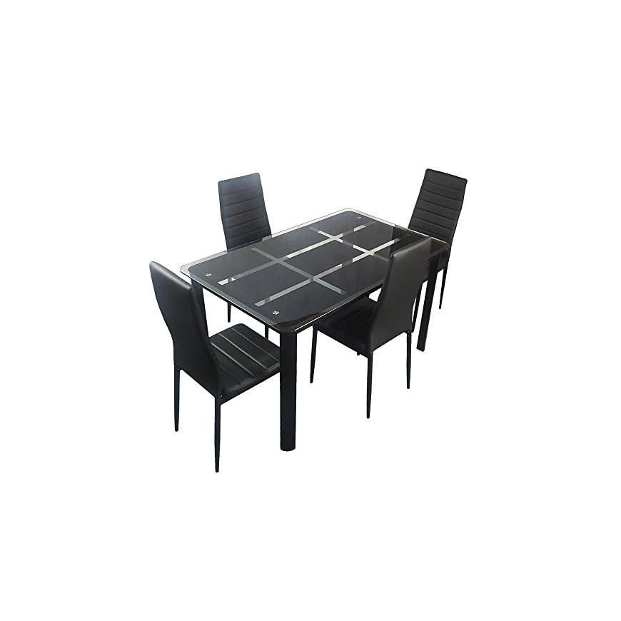 Bonnlo 5 Pieces Dining Table Set for 4 Glass Top Modern Dining Table